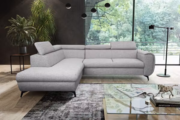 Divano angolare "Mona" Divano angolare funzione letto grigio Recamiere sinistra