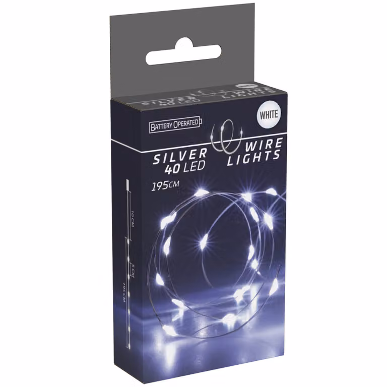 Luci a filo luminoso 40 Led a batteria Decorazione natalizia bianco freddo 195 cm