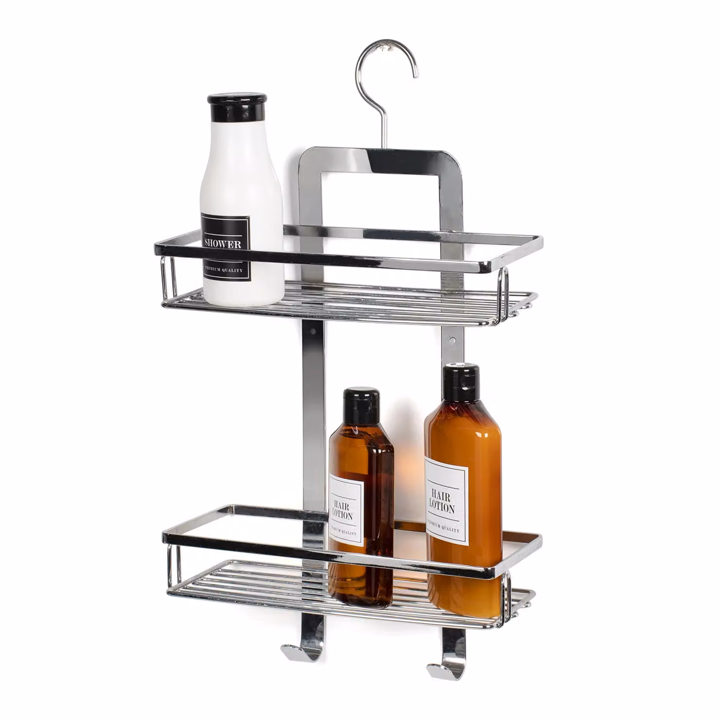 Mensola con 2 ripiani e ganci in metallo cromato VESTIAMO CASA Linea Dalia, H 38 cm x L 26 cm x P 11 cm – 1