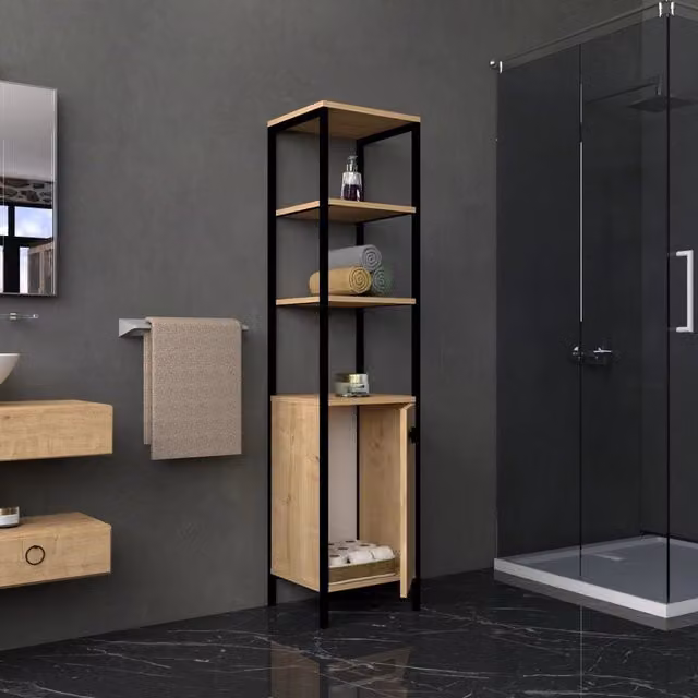 Mobile Colonna Sabaudia DMORA con 3 Ripiani, Marrone Rovere, H 162 x L 34 x P 38 cm