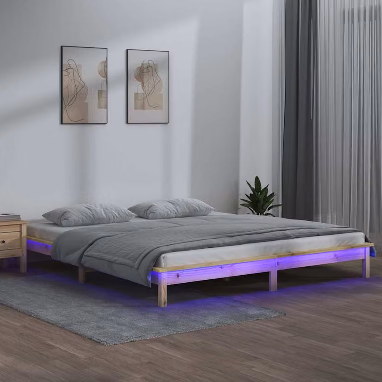Giroletto vidaXL in legno massello di pino con illuminazione LED e porta USB, L/P/H: 120 x 200 cm