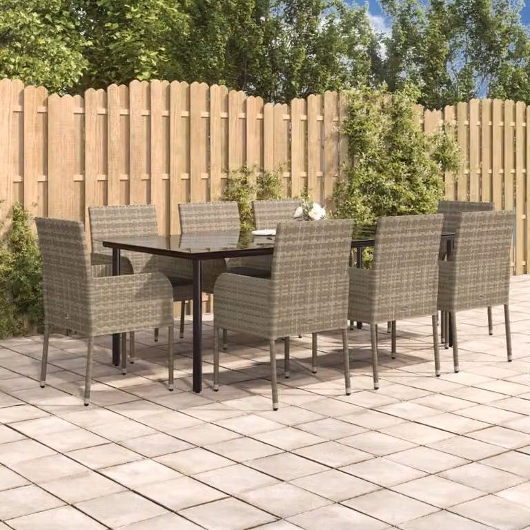 Maison Exclusive - Set da pranzo da giardino da 9 pezzi con cuscini in rattan sintetico nero e grigio