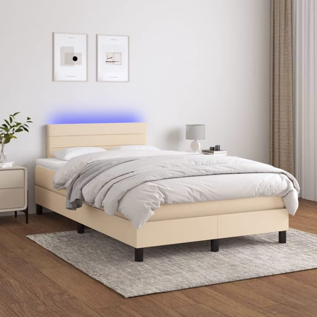 Maison Exclusive - Letto a Molle con Materasso e LED Crema 120x200cm in Tessuto