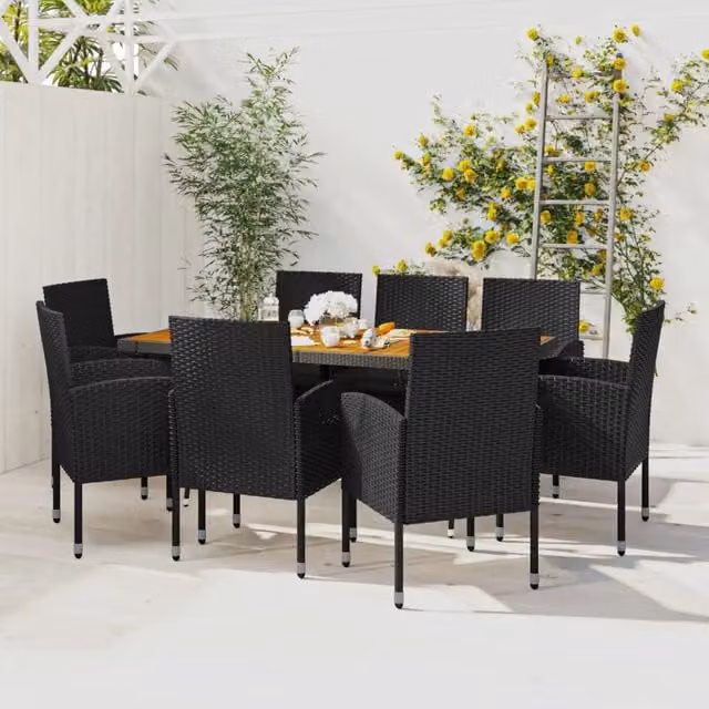 Set da Pranzo per Esterni 9 pz in Polyrattan Nero 3120111
