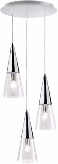 Lampada a sospensione multipla Ondaluce Trento con paralumi a cono in vetro e finiture in nero, cromo, oro o argento
