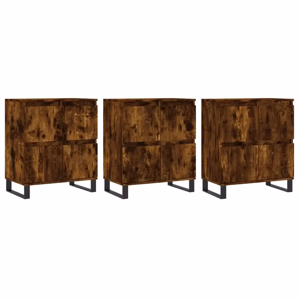 Set di 3 credenze vidaXL in legno multistrato e metallo, colore rovere fumo marrone, da appendere alla parete – 2