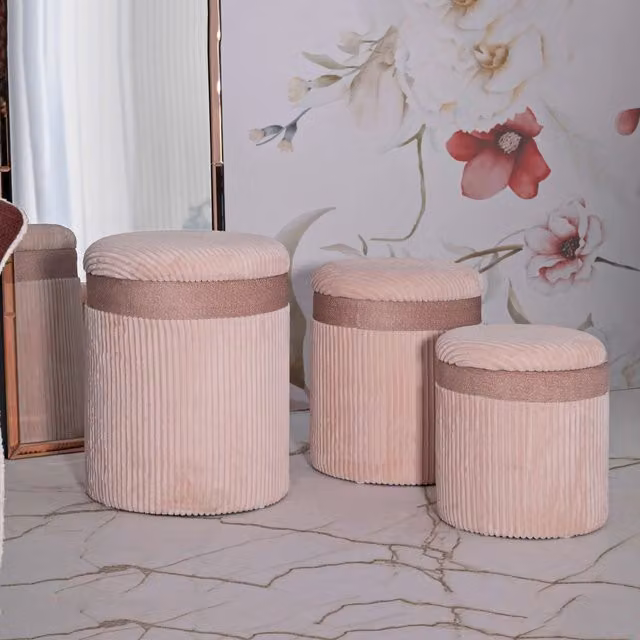 Ghanzi, Pouf Contenitore set da 3, 41x41x50h cm Rosa