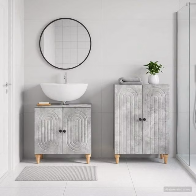 Set di mobili da bagno moderno vidaXL composto da mobile sottolavabo e mobile laterale in legno grigio opaco L/P/H: 80,0 x 59,5 x 31,5 cm e 59,5 x 29,44 x 31,5 cm