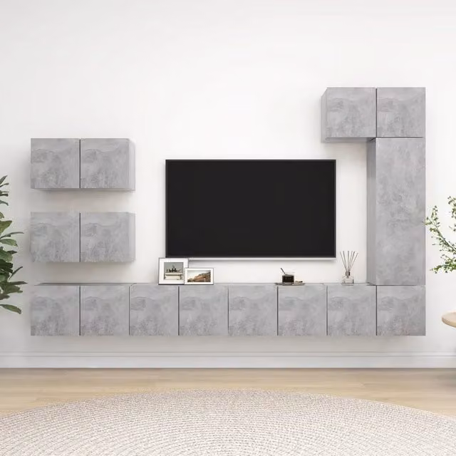 Set di Mobili Porta TV 8 pz Grigio Cemento in Legno Multistrato 3079136