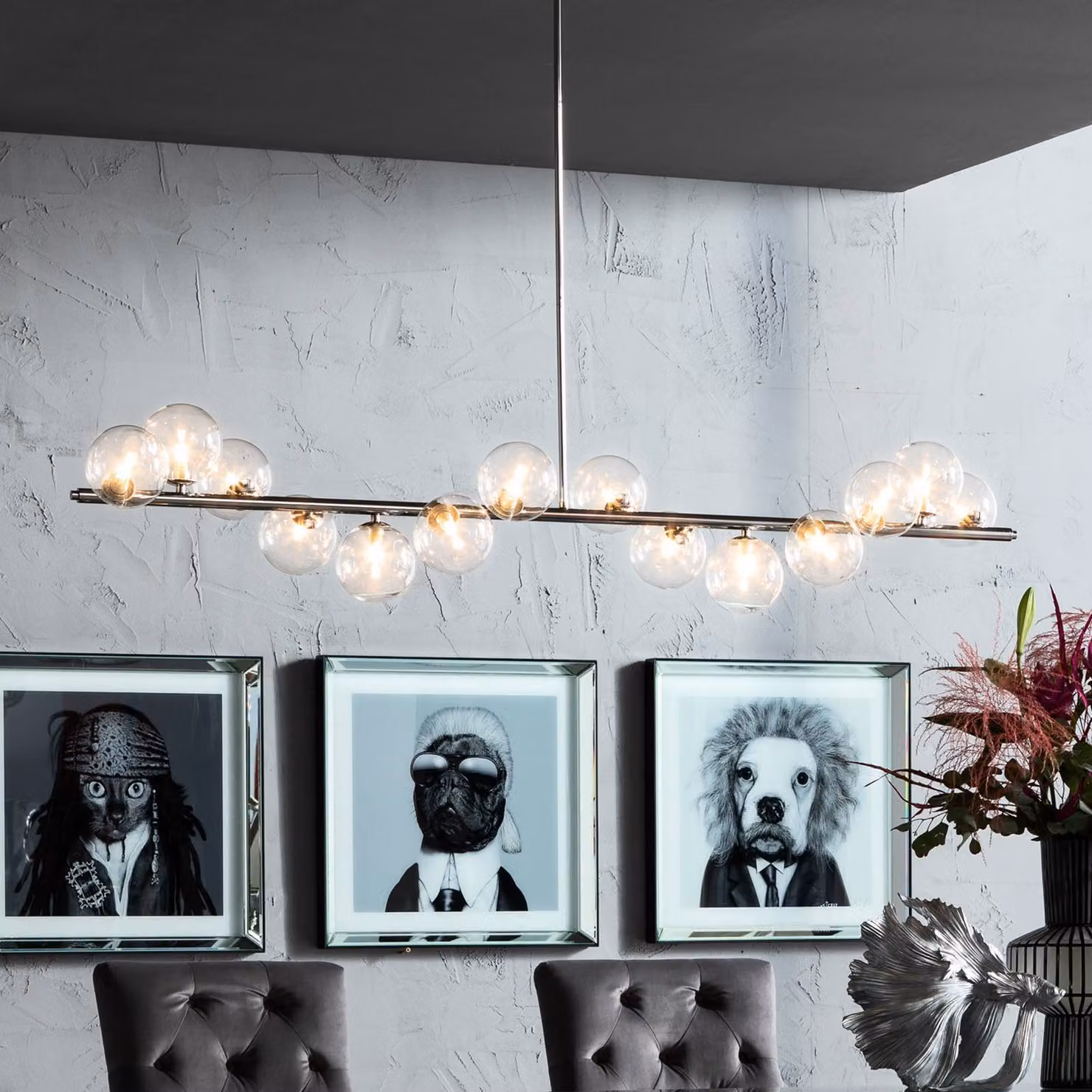 KARE Lampada a sospensione Scala Balls, dimmerabile, Cromo / Argento, Soggiorno / Sala da pranzo, Metallo, Design, Lampada a sospensione