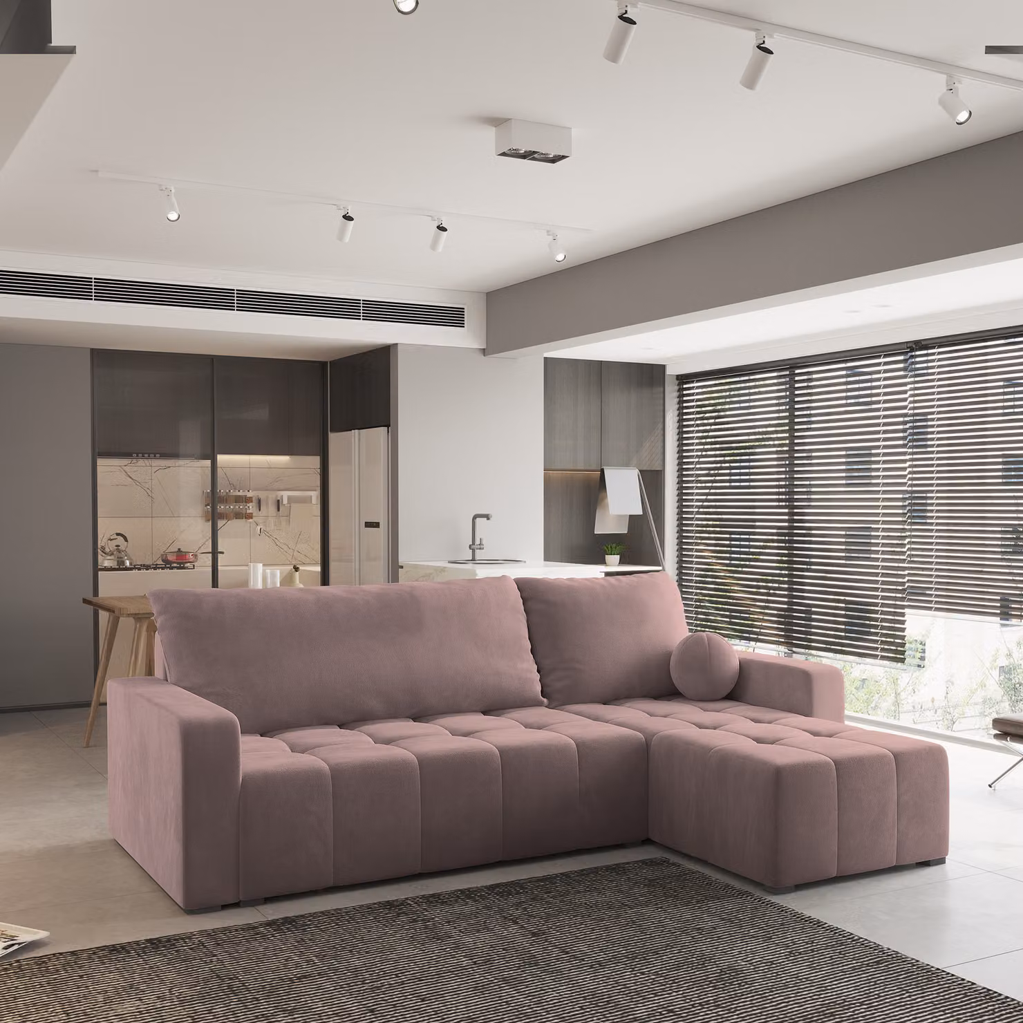 Divano angolare Masseno VOLIRA con funzione letto a L, divano con box letto, divano da salotto, divano, divano, divano letto, set di divani - rosa, KRONOS 27