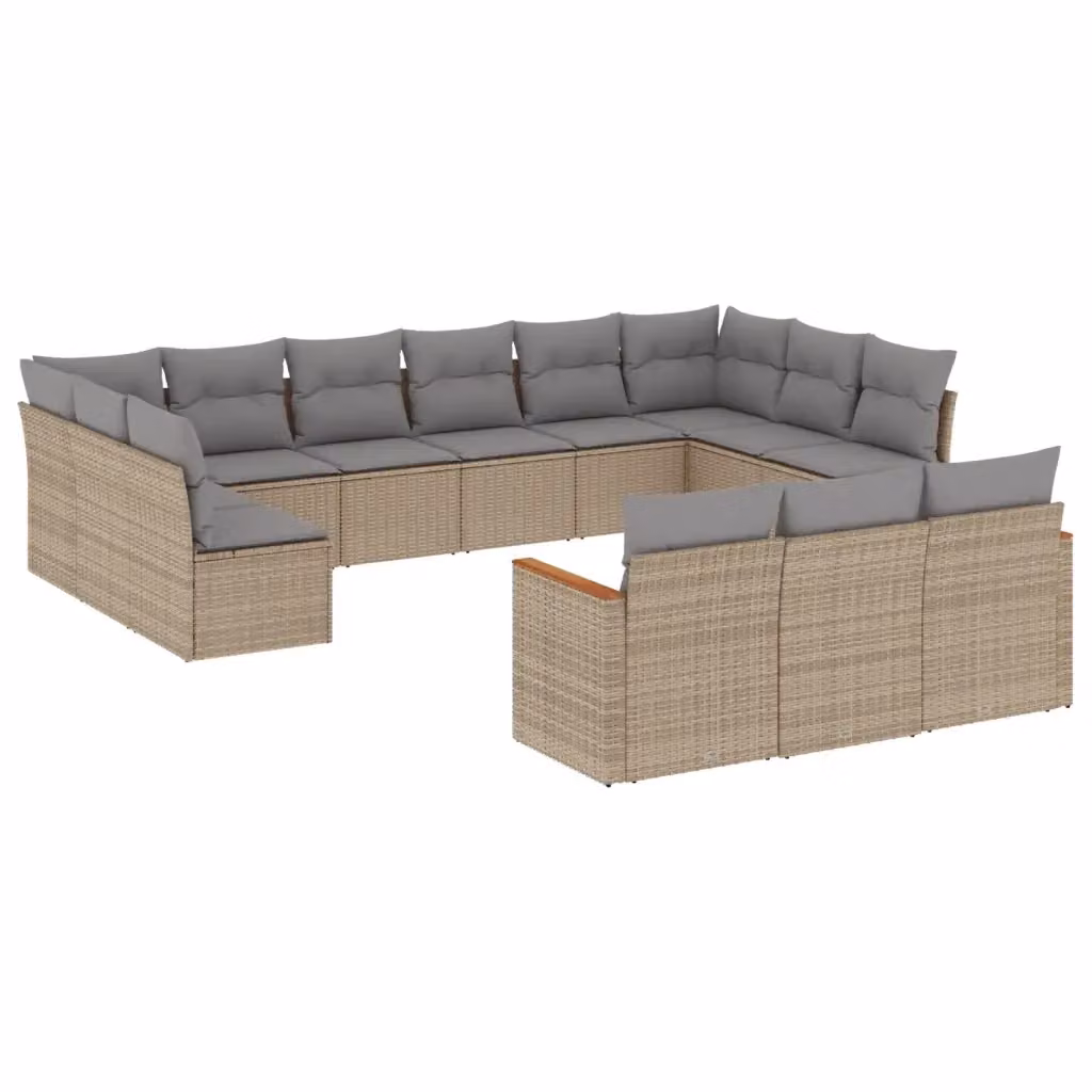 Set Divano da Giardino a Forma di U vidaXL in Polyrattan con Cuscini Beige e Grigio – 2