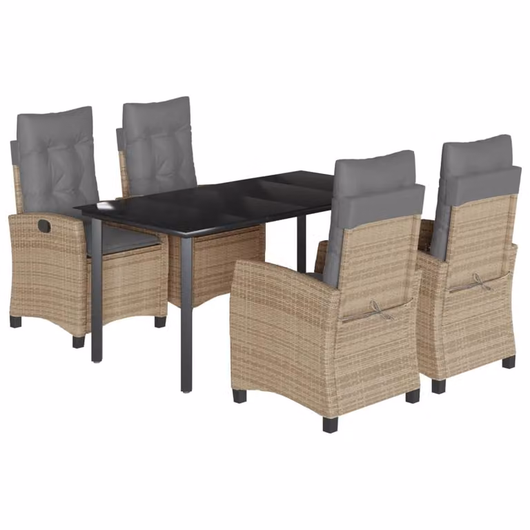 Set Pranzo da Giardino 5 pz con Cuscini Beige Misto Polyrattan