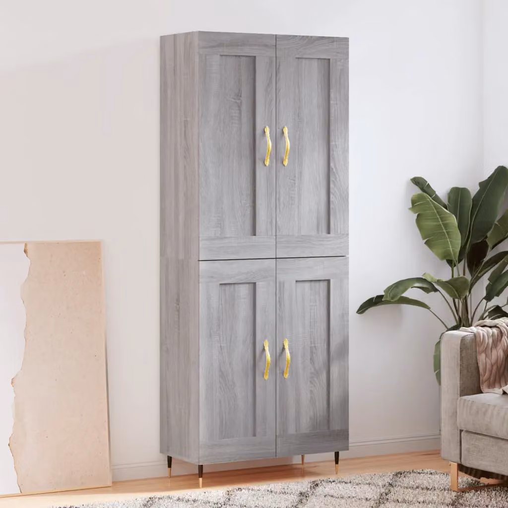 Credenza moderna vidaXL in legno multistrato e metallo, Grigio Sonoma, L: 69,5 cm, P: 34 cm, H: 180 cm