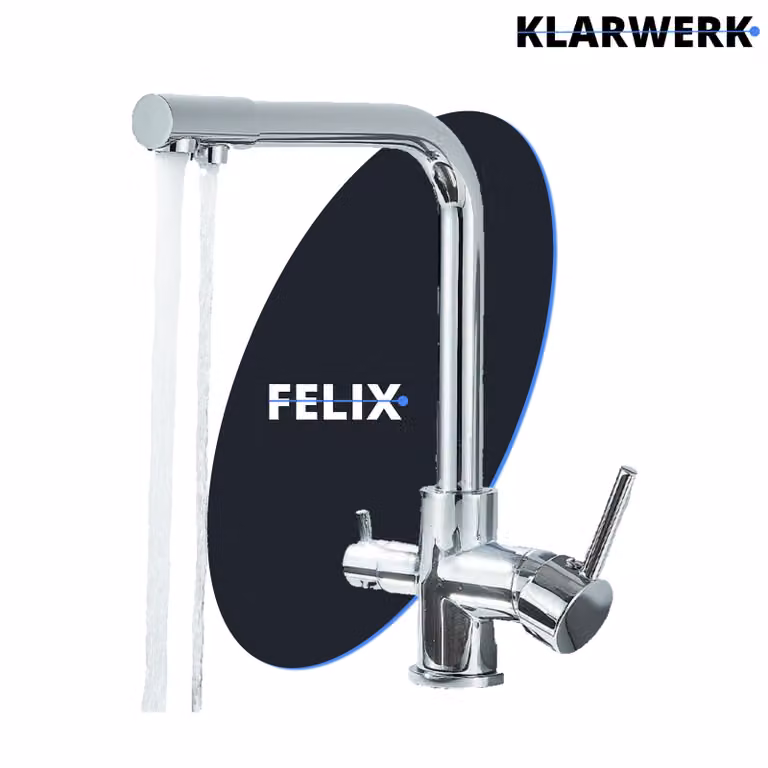 Felix | Miscelatore premium a tre vie per acqua potabile in cromo lucido Rubinetto da cucina a osmosi in acciaio inox | Rubinetto miscelatore a 360 gradi | Filtro 3 pz