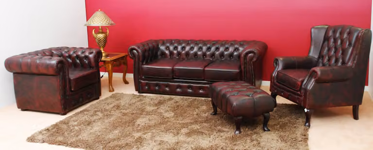 Sofagarnitur Ledersofa Set Chesterfield 3+1 + Ohrensessel Hocker Sofa Couch