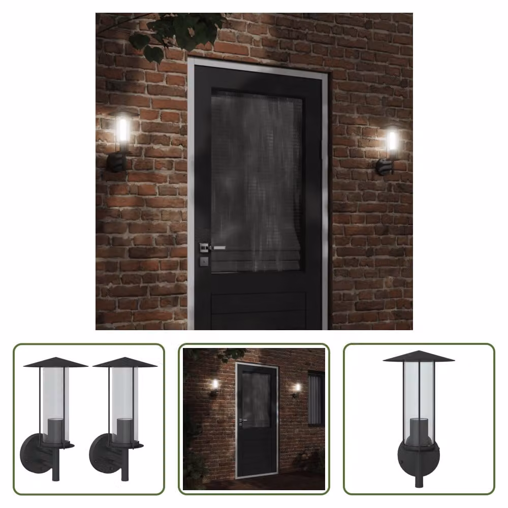 The Living Store Applique da esterno 2 pezzi in acciaio inox nero
