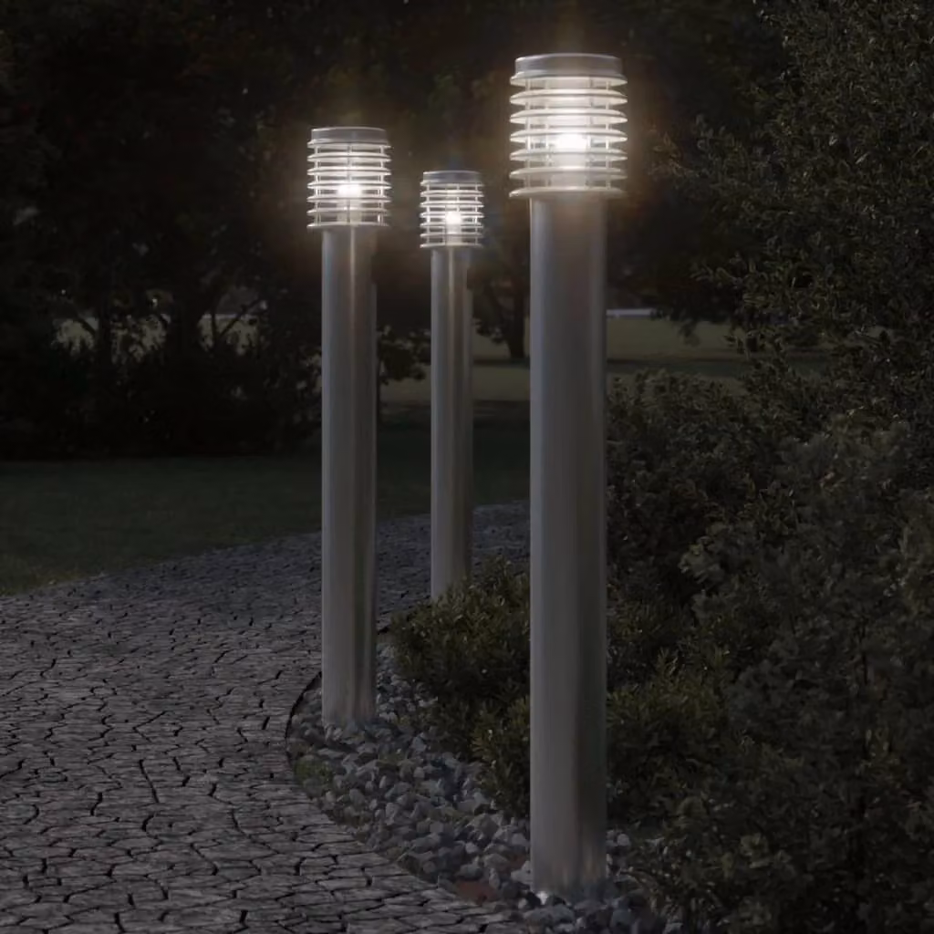 Set di 3 lampade da terra per esterni in acciaio inox argento, altezza: 110 cm – 2