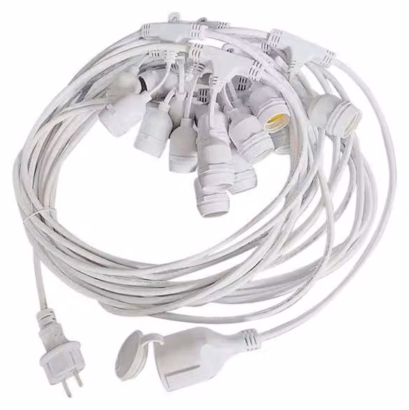 V-TAC VT-713 Catenaria led E27 15mt - 15 portalampada spina EU IP44 colore bianco (senza lampadine) - 7699