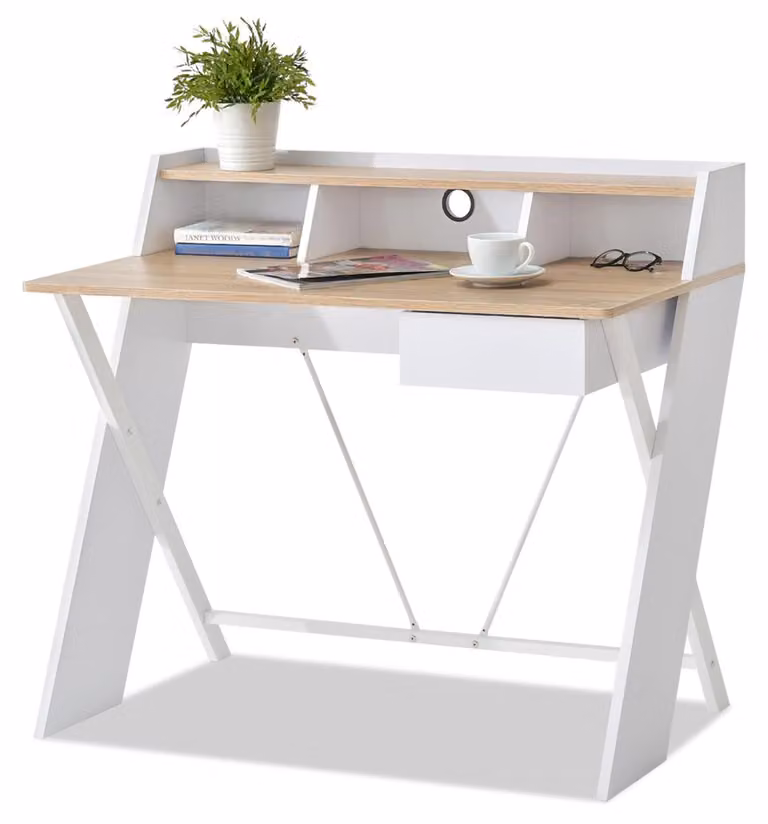 Scrivania NIVES - bianco / rovere sonoma