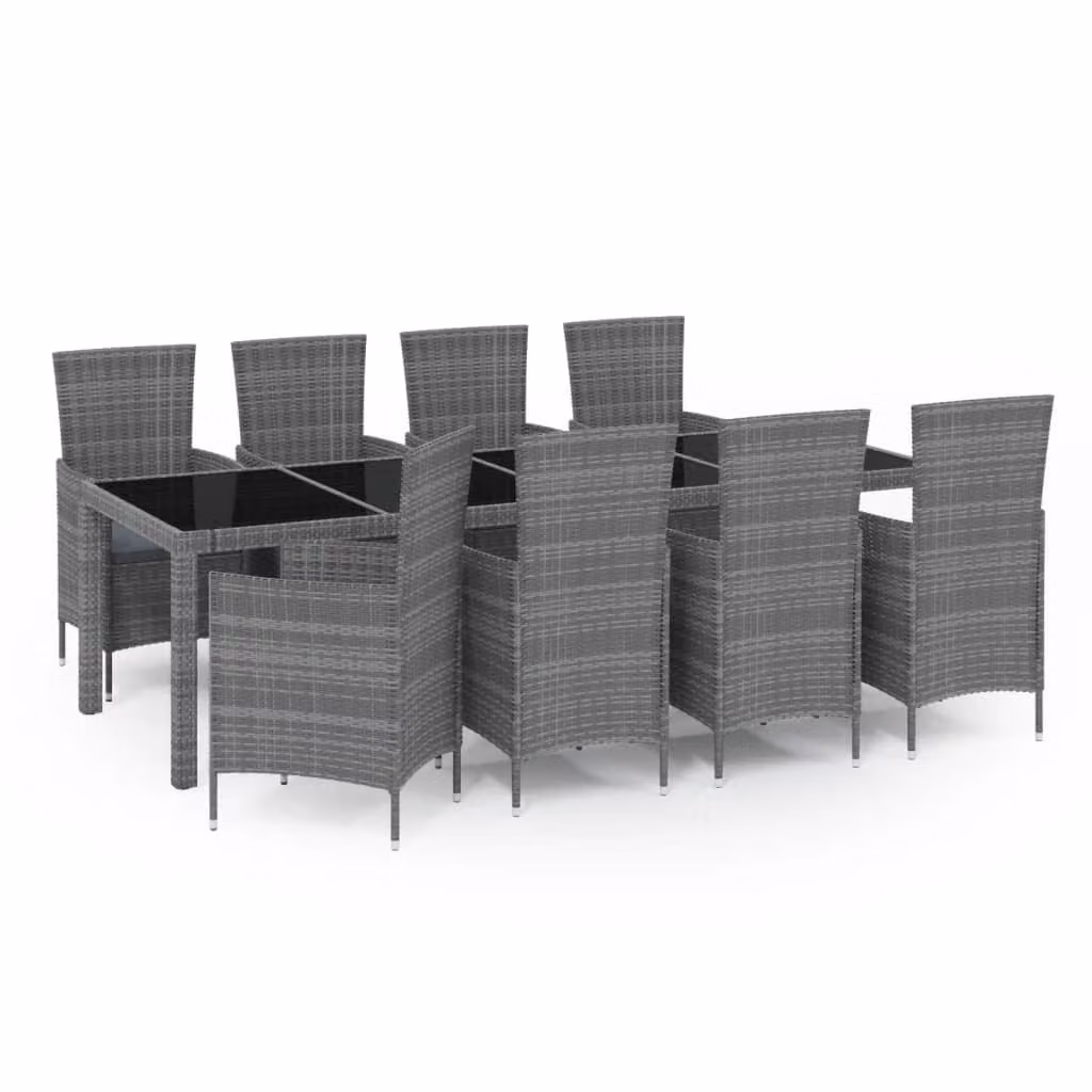 vidaXL set da pranzo da giardino 9 pezzi con cuscini in poly rattan grigio