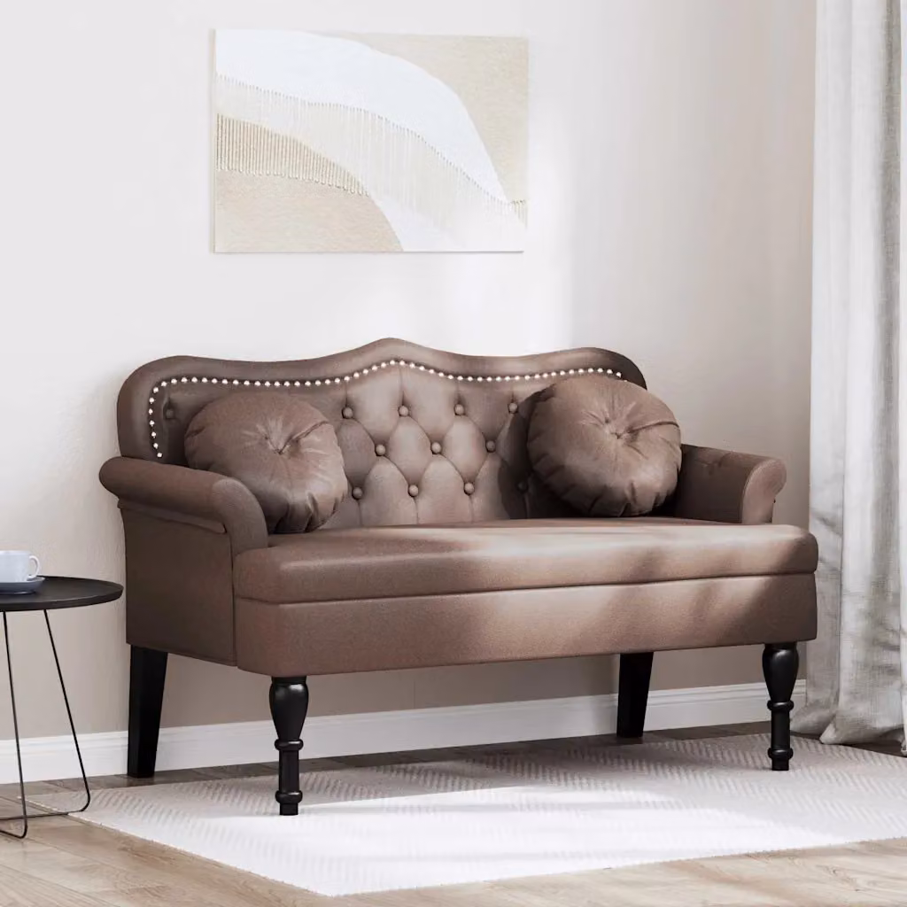 Panca Chesterfield vidaXL in pelle sintetica marrone con braccioli L/P/H: 120,5 x 65 x 75 cm – 1