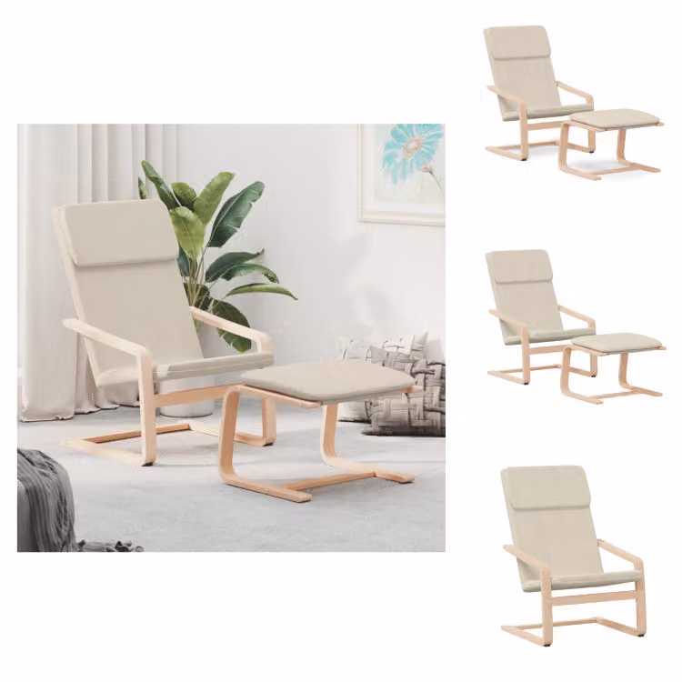 vidaXL Poltrona relax con sgabello in tessuto crema - Poltrona
