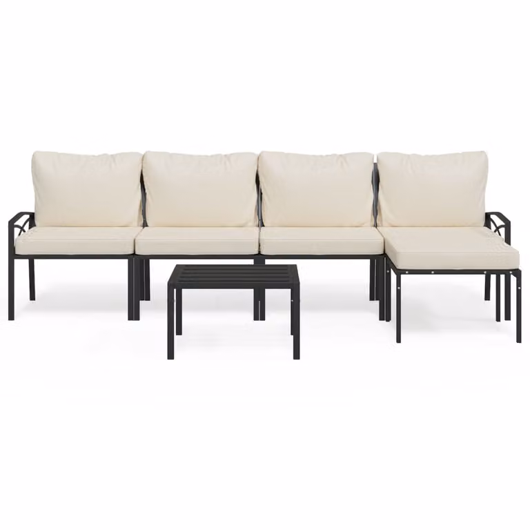 Set Salotto da Giardino 6pz con Cuscini Sabbia in Acciaio