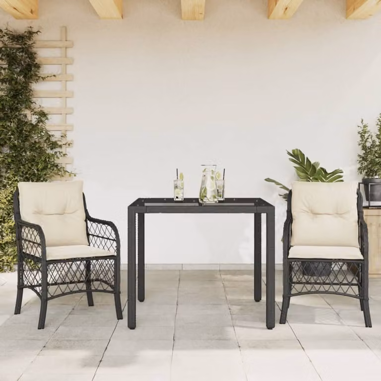 Maison Exclusive - Set da bistrot 3 pezzi con cuscini Nero Poly Rattan