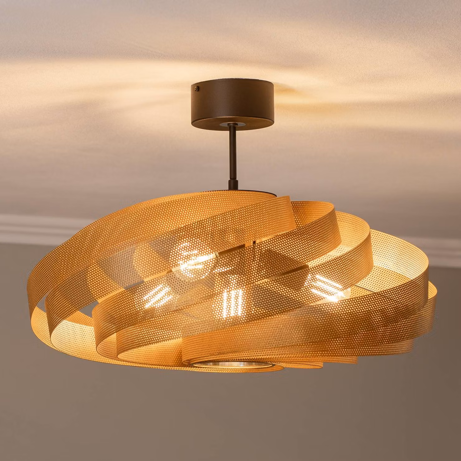 Plafoniera soffitto Vento Domiluce, dimmerabile, Ottone / Oro, Soggiorno / Sala da pranzo, Metallo, Moderno, Plafoniera