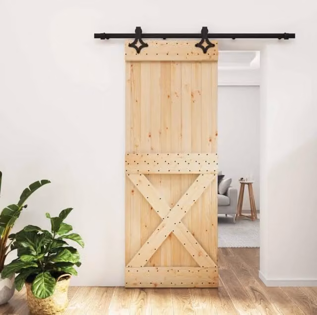 Porta scorrevole moderna vidaXL in legno e acciaio, colore marrone e nero, L: 183 cm, H: 210 cm
