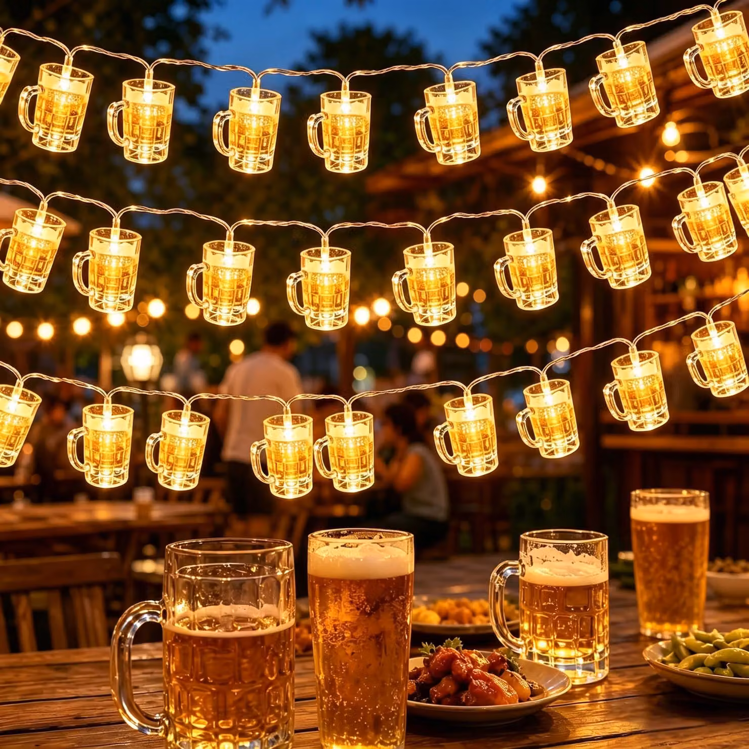 Catena luminosa a forma di bicchiere di birra, marca 3M, con 20 LED bianco caldo, alimentata a batteria