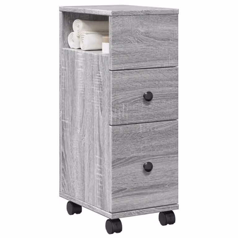Mobile da bagno stretto con ruote vidaXL in truciolato e MDF Grigio Sonoma L: 20 cm, P: 23 cm, H: 65 cm