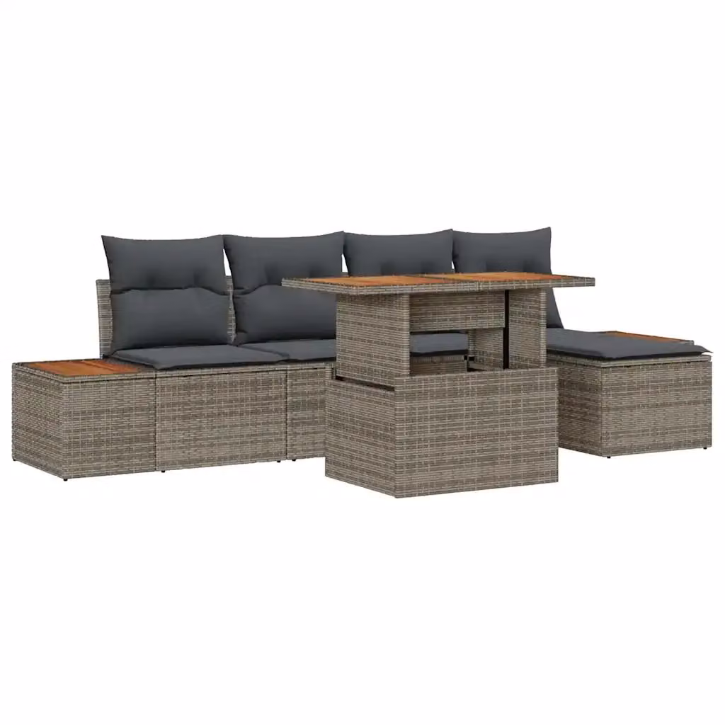 Set da pranzo da giardino vidaXL in rattan e legno di acacia con 6 sedute, Grigio e Marrone – 2