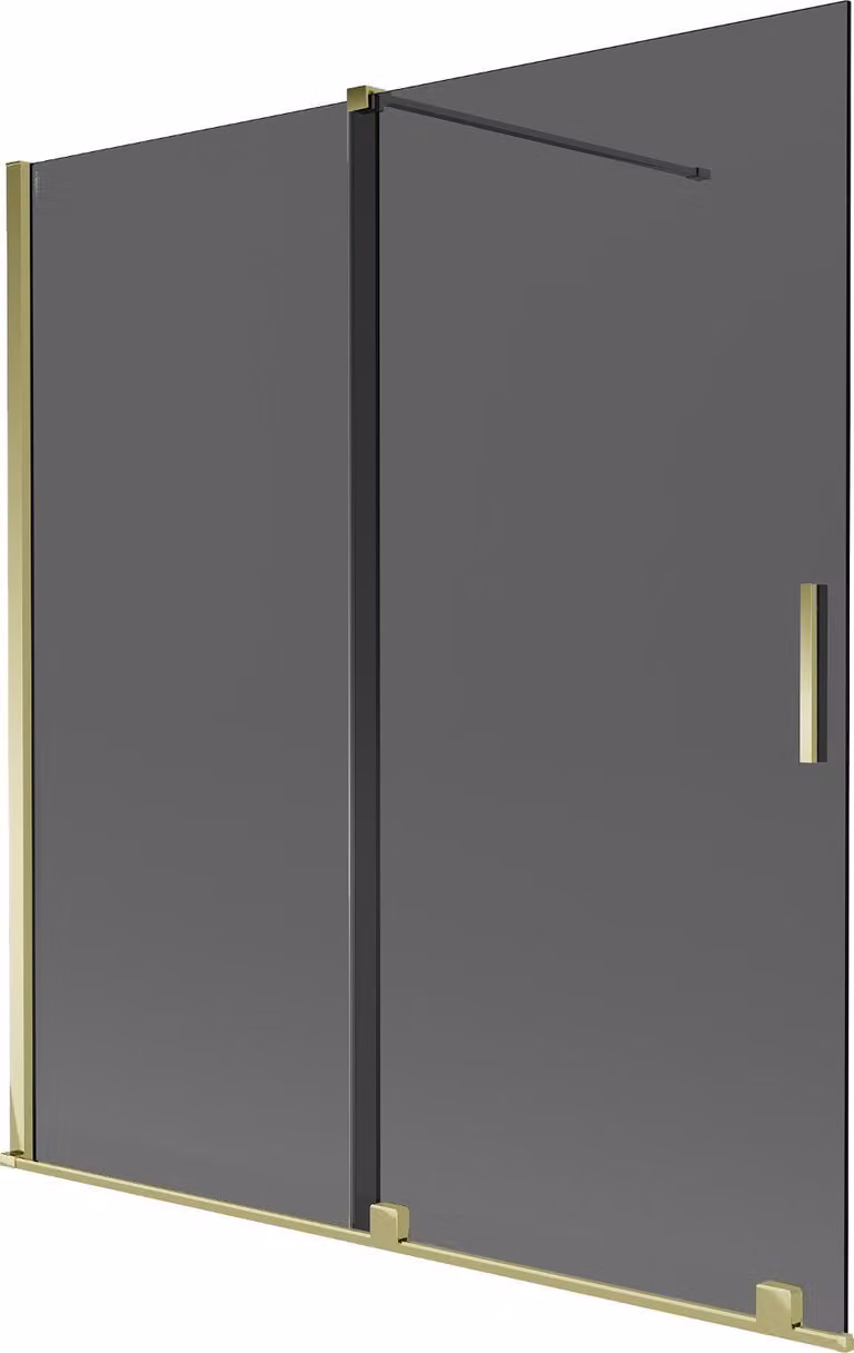 Mexen Velar parete per vasca da bagno a 2 ante scorrevoli 150 x 150 cm, grafite, dorato - 896-150-000-41-50