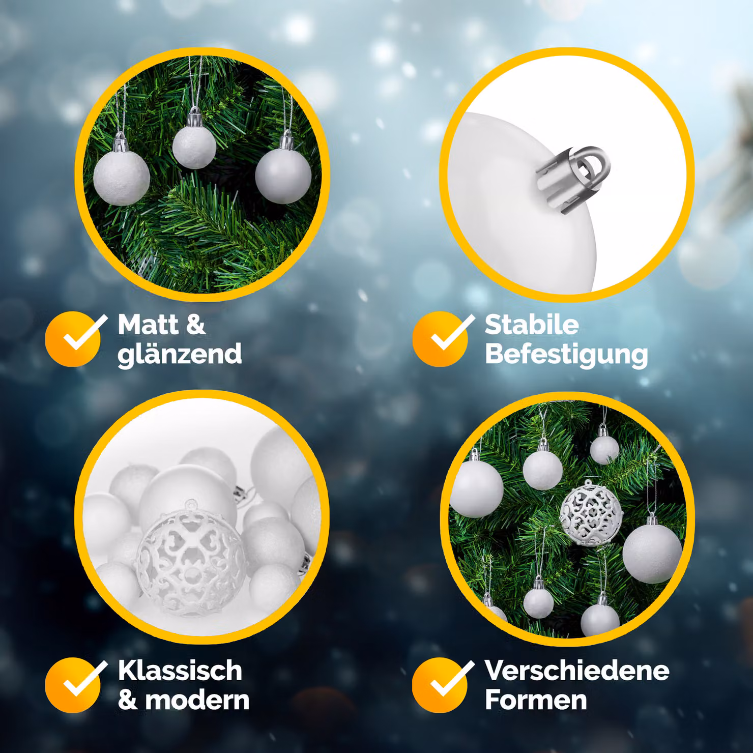 Set di 100 palline di Natale Casaria bianche, in plastica, con finitura opaca, lucida e glitterata – 4