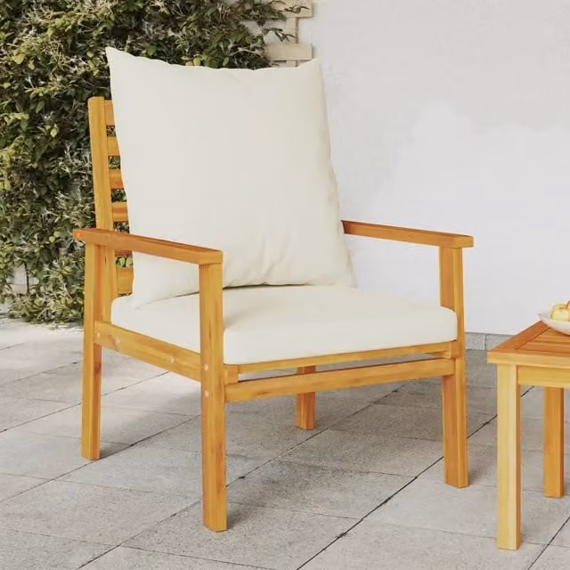 Set di 2 poltrone da giardino vidaXL in legno di acacia oliato con cuscini beige e braccioli per esterno – 1