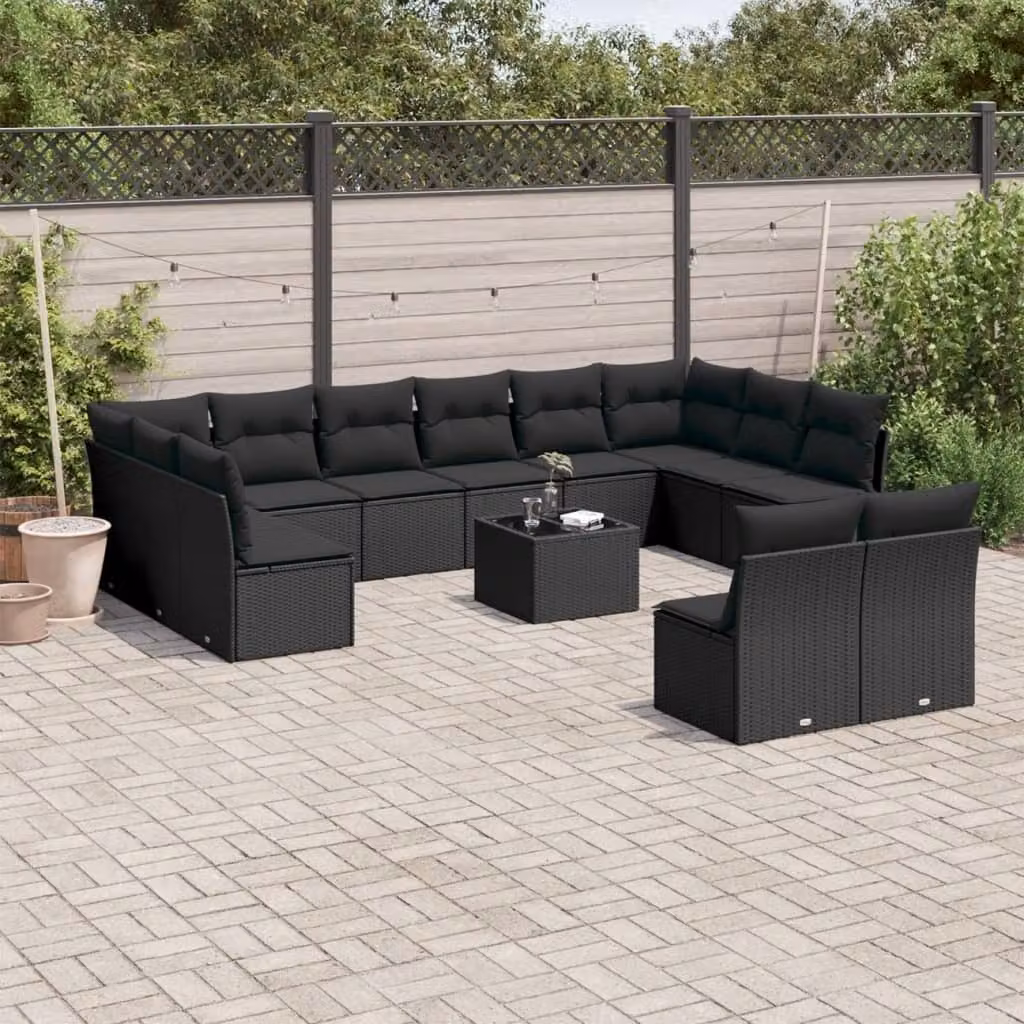 Maison Exclusive - Set da giardino 13 pezzi con cuscini in polyrattan nero