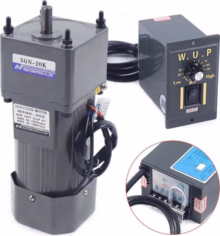 Motoriduttore elettrico con riduttore - 220V AC - 90W - Monofase - Coppia elevata - Rapporto di trasmissione 1:20 - Grigio