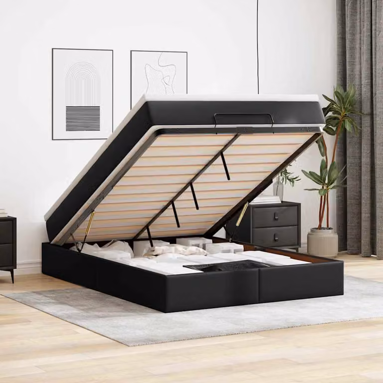 Letto con contenitore a sollevamento e materasso vidaXL in similpelle nero L: 140 cm, P: 200 cm, H: 23,5 cm