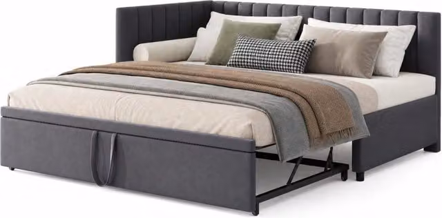 Divano letto angolare 90x200 cm in velluto grigio con letto estraibile， senza materasso