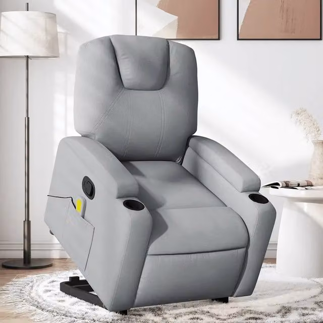 Poltrona Alzapersona Reclinabile con Assistenza Elettrica vidaXL Grigio con Braccioli e Imbottitura in Schiuma