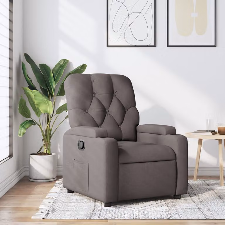 vidaXL Poltrona Reclinabile Relax in Tessuto Beige e Grigio con Braccioli e Reclinazione Manuale