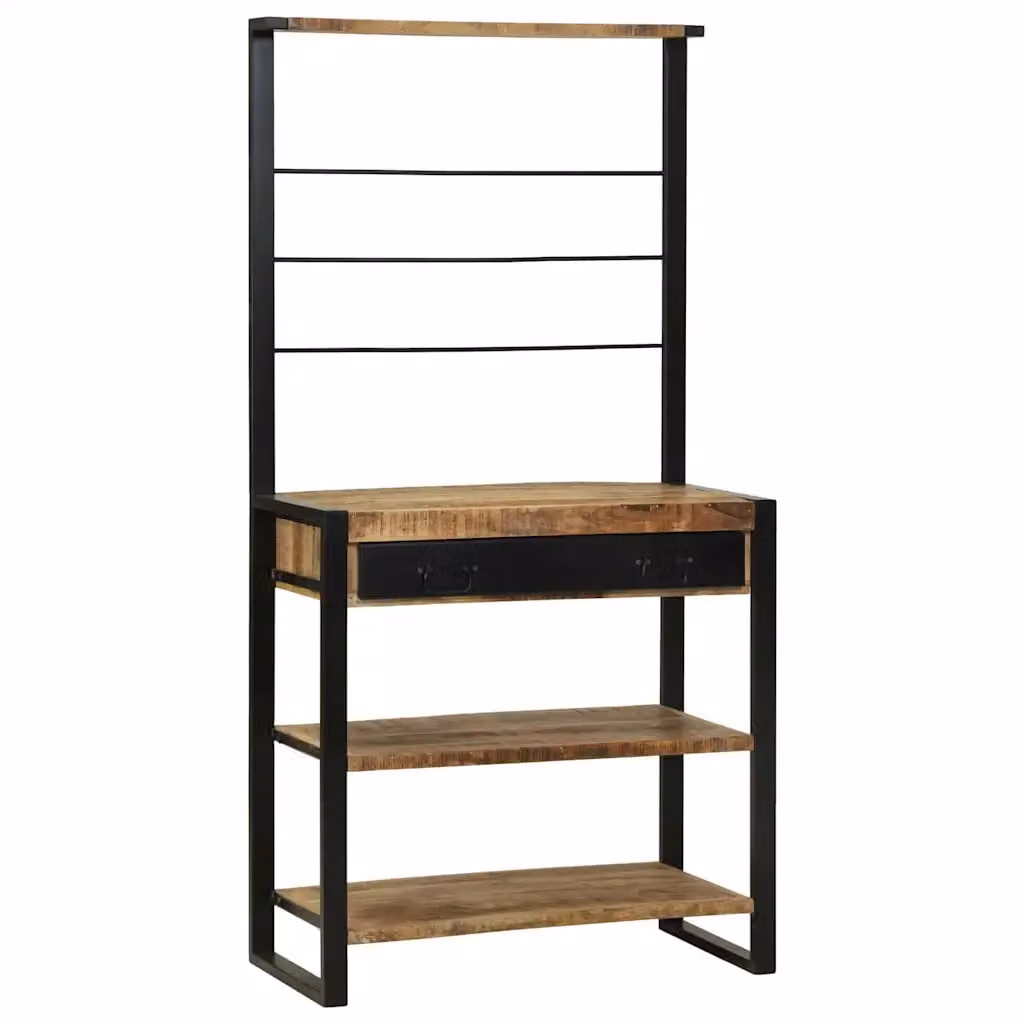 Scaffale da cucina vidaXL in legno di mango e metallo, stile rustico, Marrone e Nero, L 80 x P 40 x H 160 cm