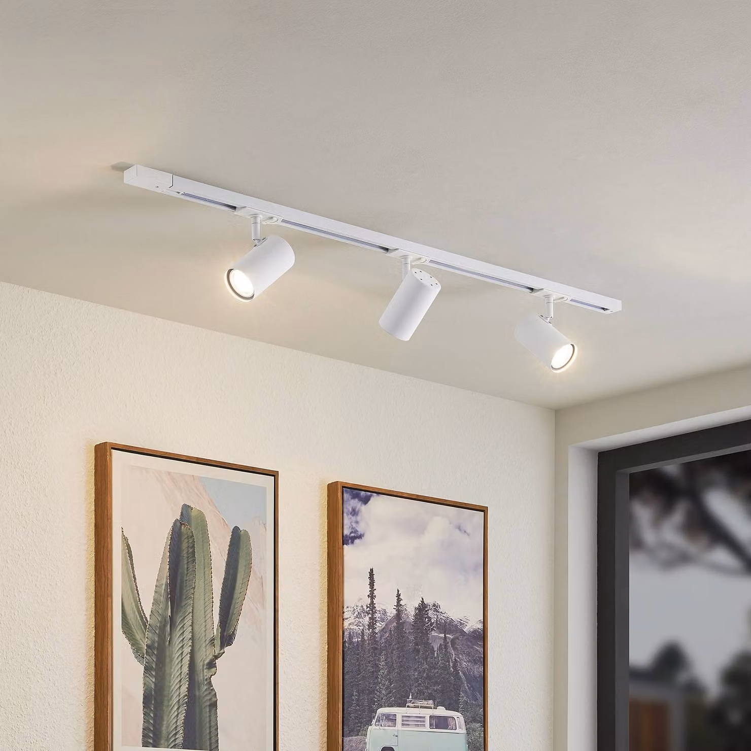 Sistema binario monofase Lindby, GU10, a 3 luci, bianco Linaro dimmerabile, Bianco / Opale, Corridoio, Alluminio, Moderno