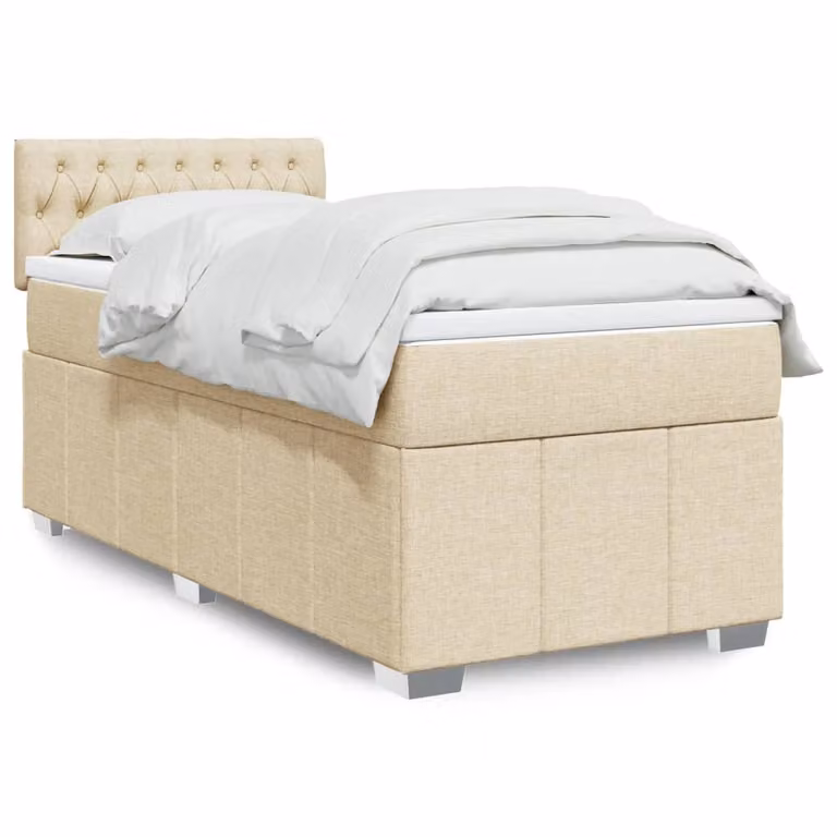 vidaXL Giroletto a Molle con Materasso in Tessuto Beige e Bianco, L/P: 100 x 200 cm