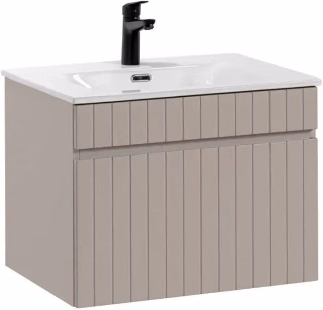 Set da bagno ICON: mobiletto sotto lavabo 60cm cachemire + lavabo incassato bianco