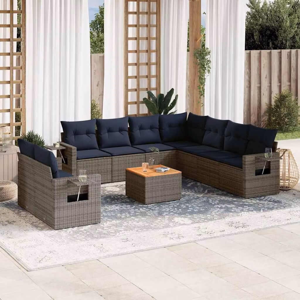 Maison Exclusive - Set divano da giardino 10 pezzi con cuscini, grigio, polyrattan