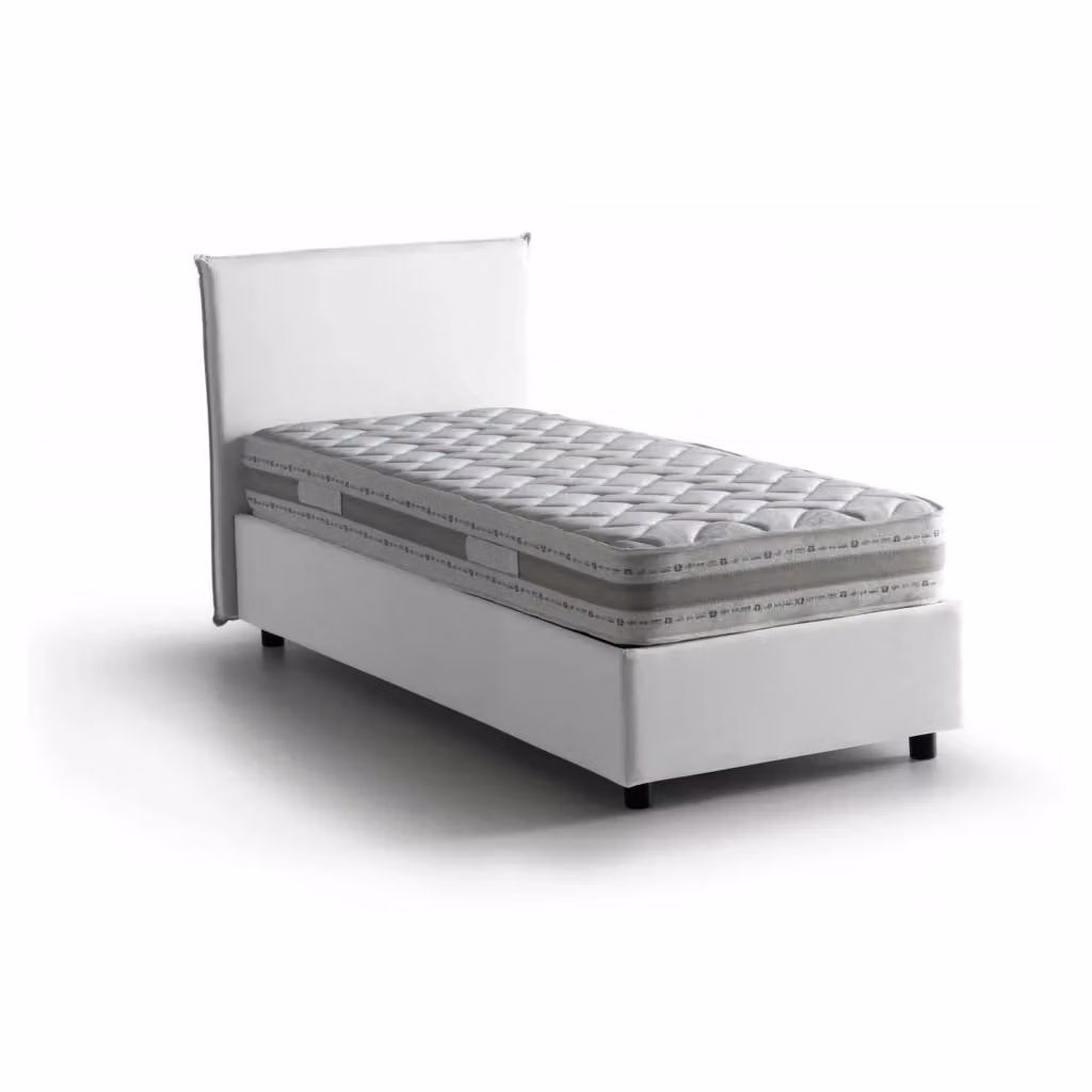 Letto singolo contenitore Aquilla Talamo Italia con materasso incluso, rivestimento in tessuto, Bianco, 80x190 cm – 2