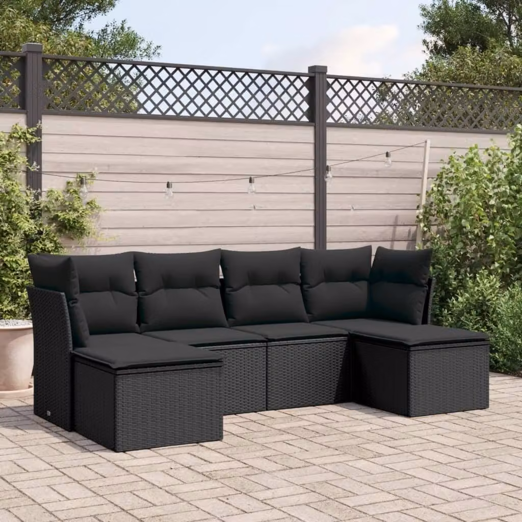Maison Exclusive - Set da giardino 6 pezzi con cuscini in polyrattan nero